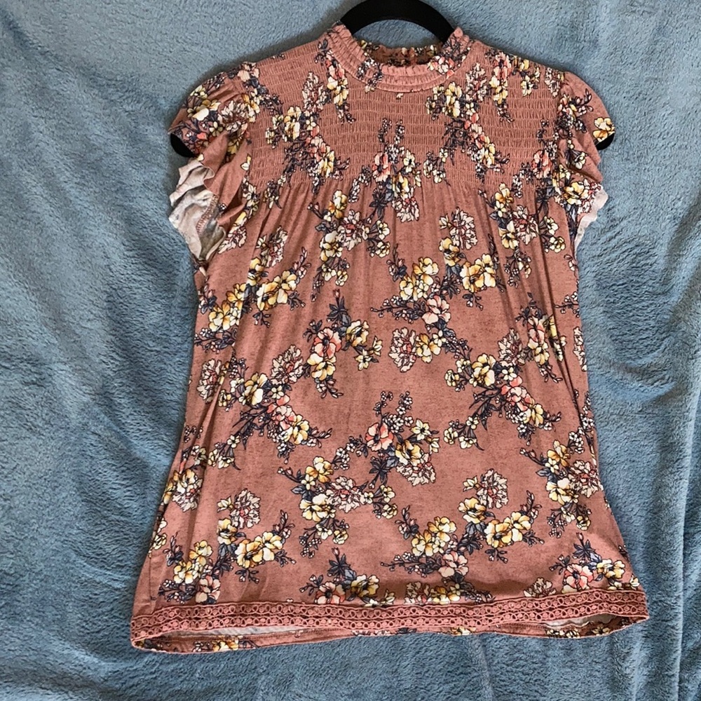 Bohemian floral smocked tee shirt